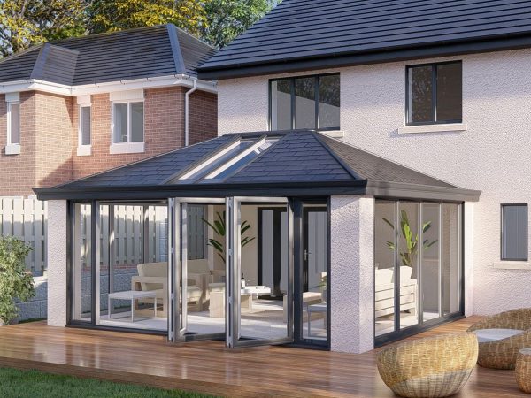 Slim Pillars Tiled Roof Bifold Door