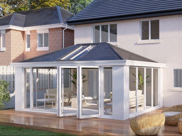 Slim Pillars tiled Roof bifold door