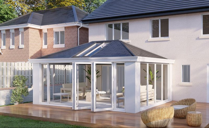 Slim Pillars tiled Roof bifold door