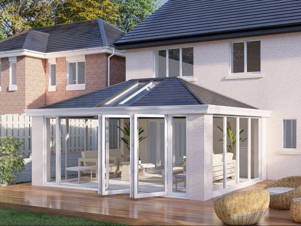 Slim Pillars tiled Roof bifold door