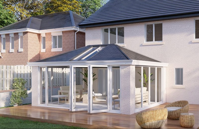 Slim Pillars tiled Roof bifold door