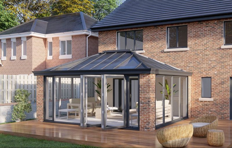 Slim Pillars solid roof bifold door