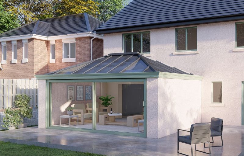 Two wall solid roof patio door