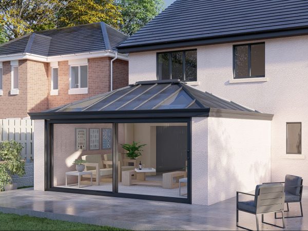 Two wall solid roof patio door