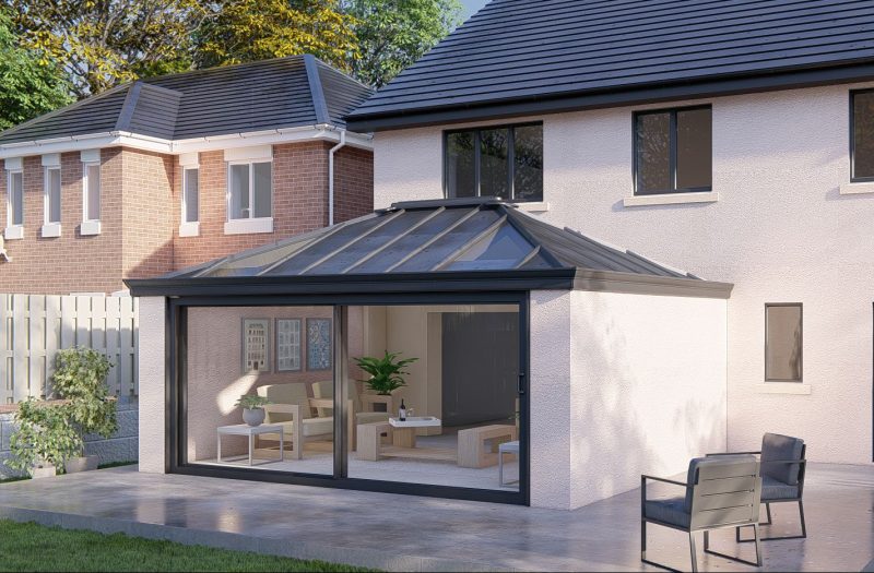 Two wall solid roof patio door