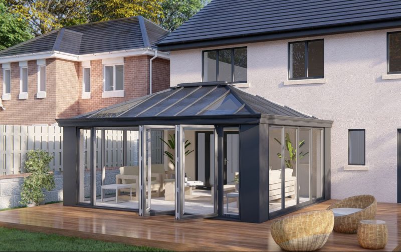 Slim Pillars solid roof bifold door