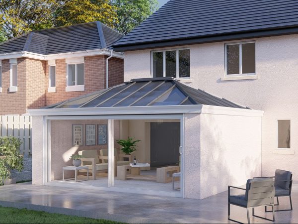 Two wall solid roof patio door