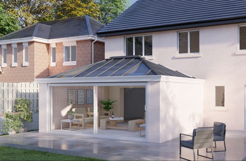 Two wall solid roof patio door