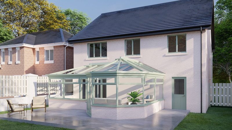 Unique Shapes Glass Roof Render Green L Shape