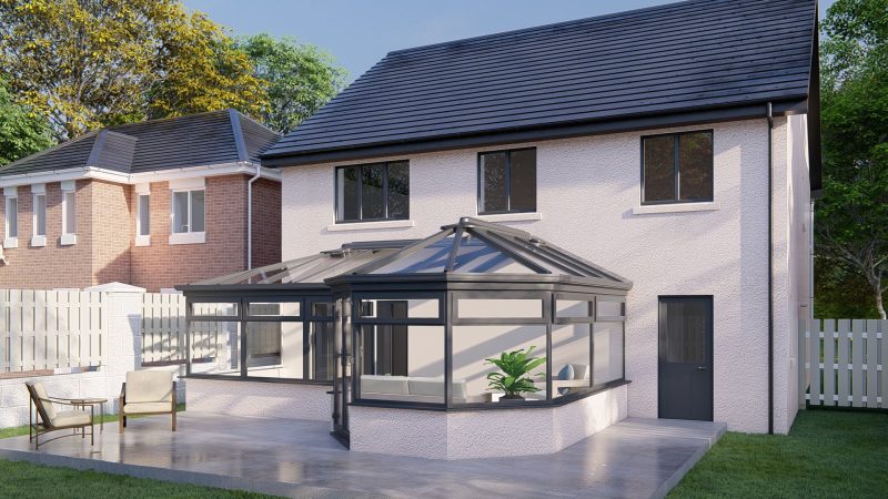 Unique Shapes Glass Roof Render Grey L Shape