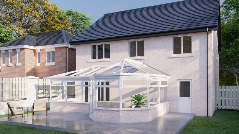 Unique Shapes Glass Roof Render White L Shape